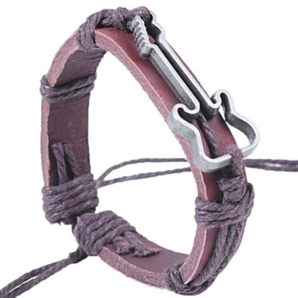 Mens Leather and Guitar Bracelet